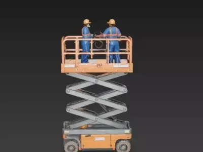 Scissor Lift Platform with Construction Workers - Industrial 3D  3D model