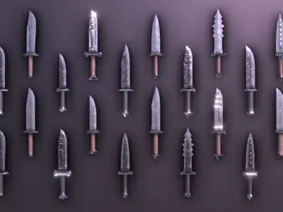 Modular Melee Knives Low Poly Procedural Weapon Parts Pack Low-poly 3D model