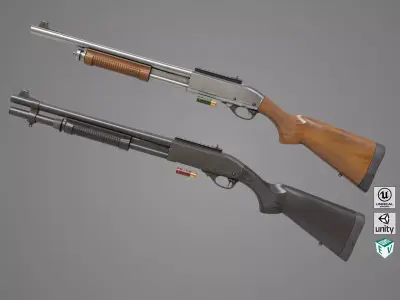Shotgun Long 01 Wood and Black Single Mat All PBR Textures Low-poly 3D model