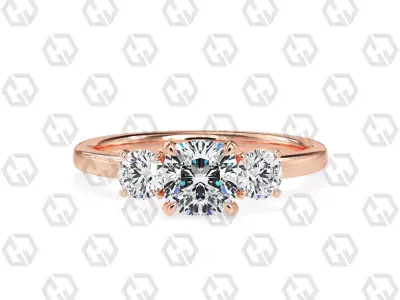 Ring 102 cushion Shape 3 stone ring with round 3D print model