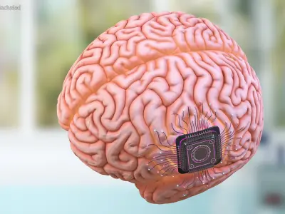 Human Brain with Microchip Implant with Light 3D model