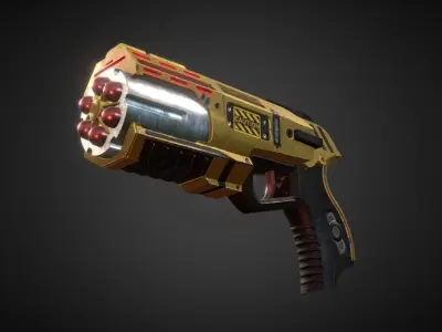gun six bullets Low-poly 3D model