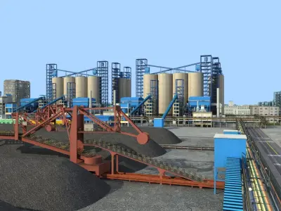 Coal-Fired Power Plant  Thermal Power Station Complex 3D model