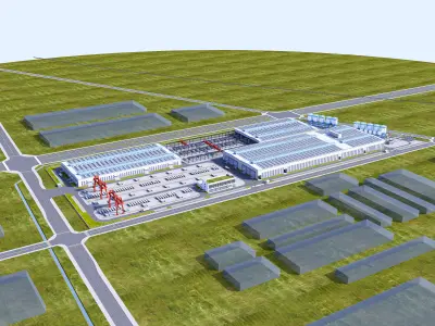 Industrial buildings cement bridges factories 3D model