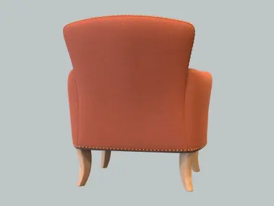 Vintage Chair Rust Linen Upholstery Natural Chestnut Legs 3D model