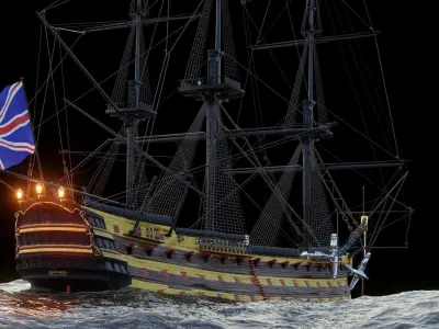 English Warship 16th century  3D model