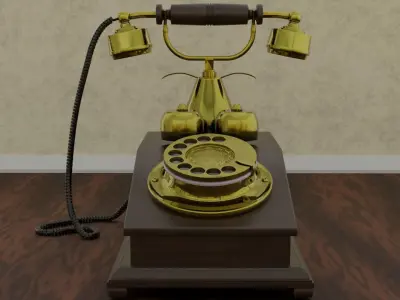 Vintage Wooden and Brass Rotary Phone 3D model