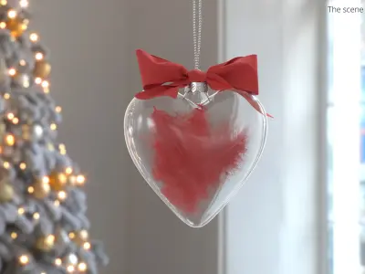 Clear Glass Remembrance Heart with Red Feather Inside 3D model