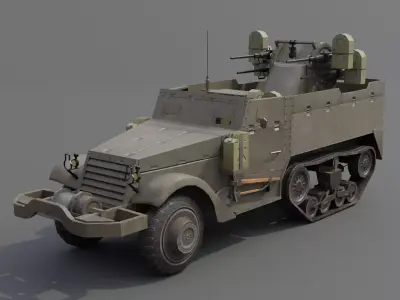 M16 MGMC meat chopper AA Gun Halftrack  Low-poly 3D model