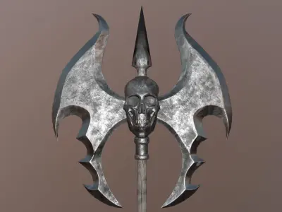 An axe with a skull Low-poly 3D model