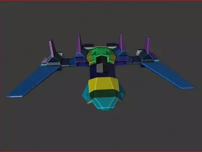 Spaceship colorful flying in air Free low-poly 3D model