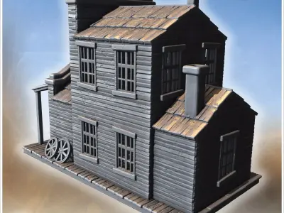 Antique store with extended porch stacked crates large display w 3D print model