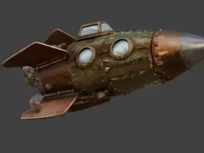 Realistic Steampunk Clockwork Rocket 3D  Low-poly 3D model