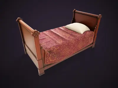 Vintage single bed Low-poly 3D model purchase
