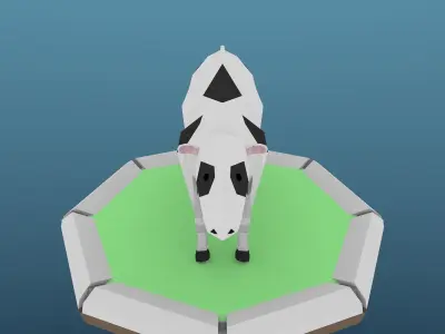 Low Poly Cow on platform Low-poly 3D model