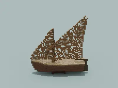 Voxel Wooden Ship 3D Model  Low-poly 3D model