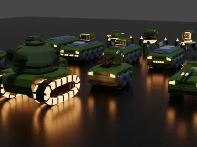 Low Poly War 13 Vehicles Package Low-poly 3D model