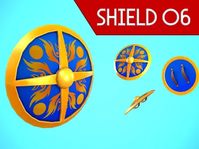 SHIELD 06 - GOLD CARTOON STYLIZED Low-poly 3D model