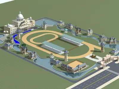 Architecture park with castle in middle 3D model