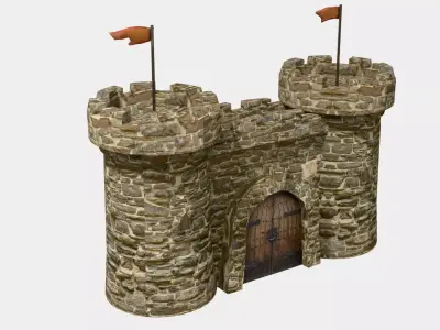 Medieval Castle with Towers Low-poly 3D model