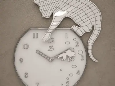 Playing Cat Wall Clock 04 3D model