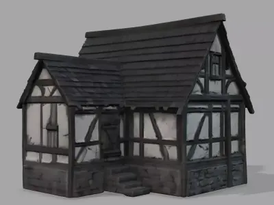 Old houses and old wall 3D model