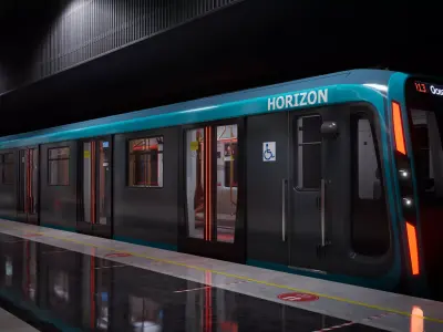 Subway Train Coral Blue UE5 and Blender Low-poly 3D model