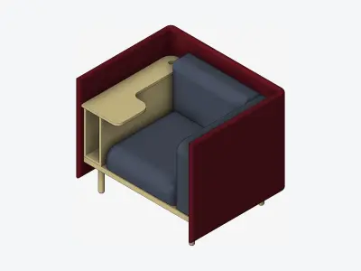 Sofa - Contemporary - Flame - Chair - Work Shelf - Left Low-poly 3D model