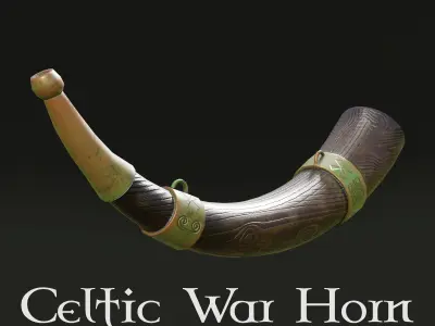 Celtic Style War Horn GameReady PBR Low Poly Low-poly 3D model