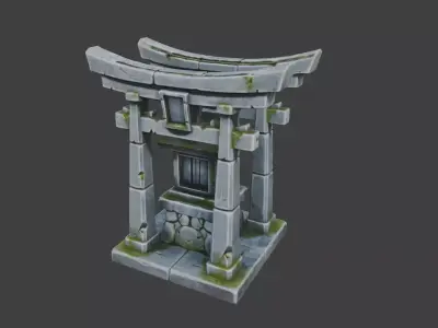 Mossy Stone Shrine Gate Low-poly 3D model