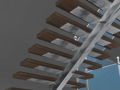 Stairs wooden staircase with glass railings 3D model