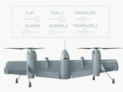  Rotor Blown Wing UAS Drone Gray Rigged 