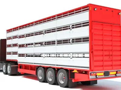Truck with Animal Transporter Trailer 3D model