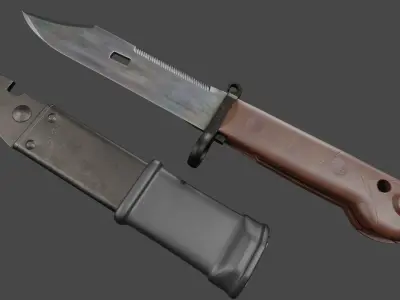 AKM Type 1 Bayonet and Scabbard Low-poly 3D model