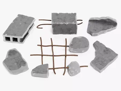 Concrete Debris Set - Assorted Structural Fragments 3D model