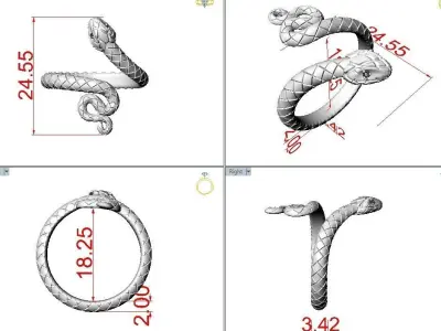 Beautiful snake ring 3d model 3D print model