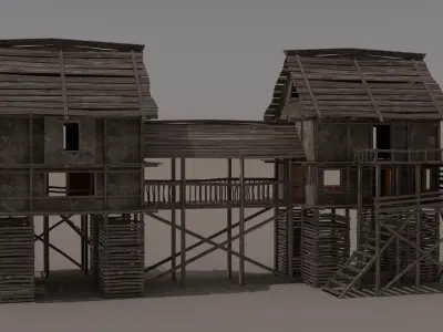 Low Poly Multi-Storey Wooden House Low-poly 3D model