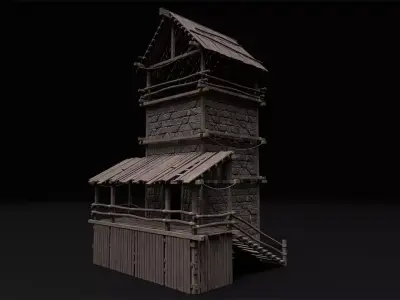 Realistic Medieval Watchtower  Low-poly 3D model