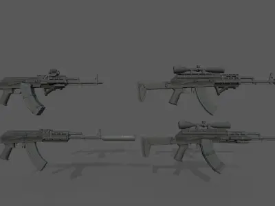 Customizable AKM rifle LowPoly PBR  Low-poly 3D model