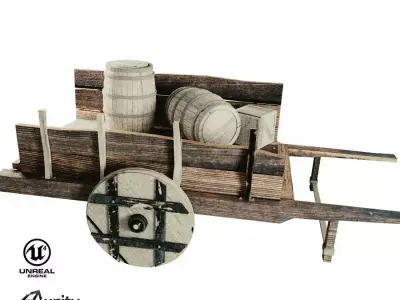 Wooden cart 3D model 4