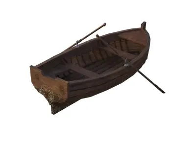 Low-poly Wooden Row Boat PBR Low-poly 3D model