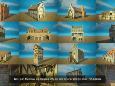 Next gen Medieval old Houses interior and exterior design pack 3D Model Collection