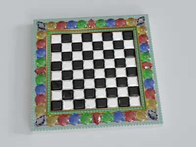 Antique Gold Chess Board Games with Gems 3D model
