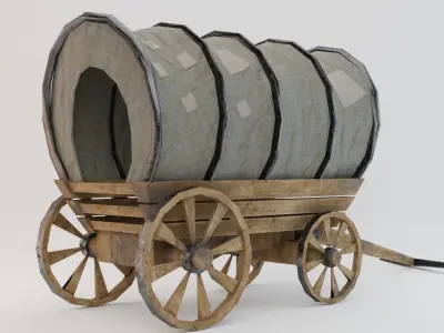 Wagon wooden covered Low-poly 3D model purchase