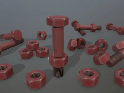 Bolts bolt and nut Low-poly 3D model 4