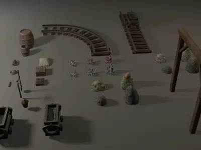 Miner pack - 29 items collection Low-poly 3D model