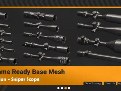 25 Sniper Rifles Scope Base Mesh - VOL 03 Game Ready Low-poly 3D model