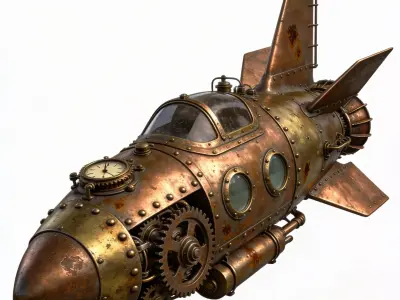 Realistic Steampunk Clockwork Rocket 3D Model Low-poly 3D model