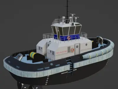 Fully electric tugboat 3D model low-poly Low-poly 3D model