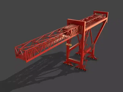 PBR Port Container Crane - Red Low-poly 3D model